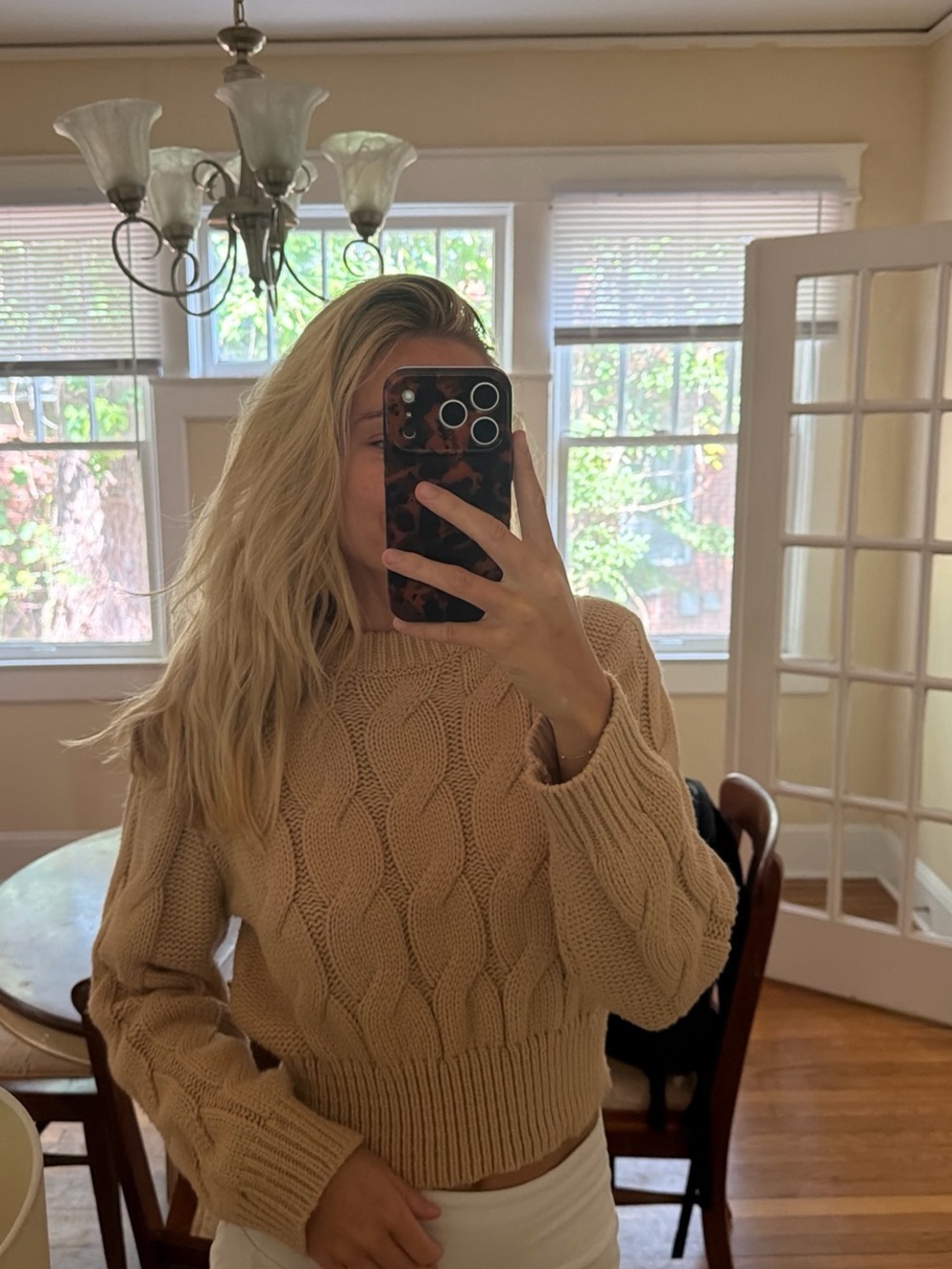 vestique Camel Cable Knit Crewneck Sweater